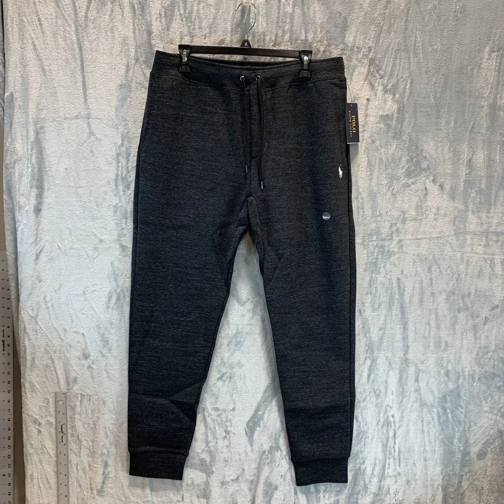Polo Ralph Lauren Mens Double Knit Jogger Pants L Charcoal Gray Drawstring‎